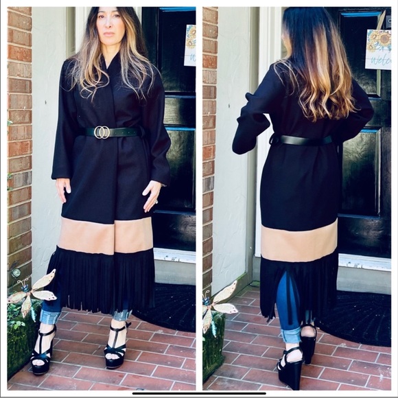 #44 LAST ONE Made in Italy Gorgeous  chic belted Black coat - Picture 5 of 8